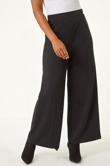 Roman Black Petite Wide Leg Ponte Stretch Trouser