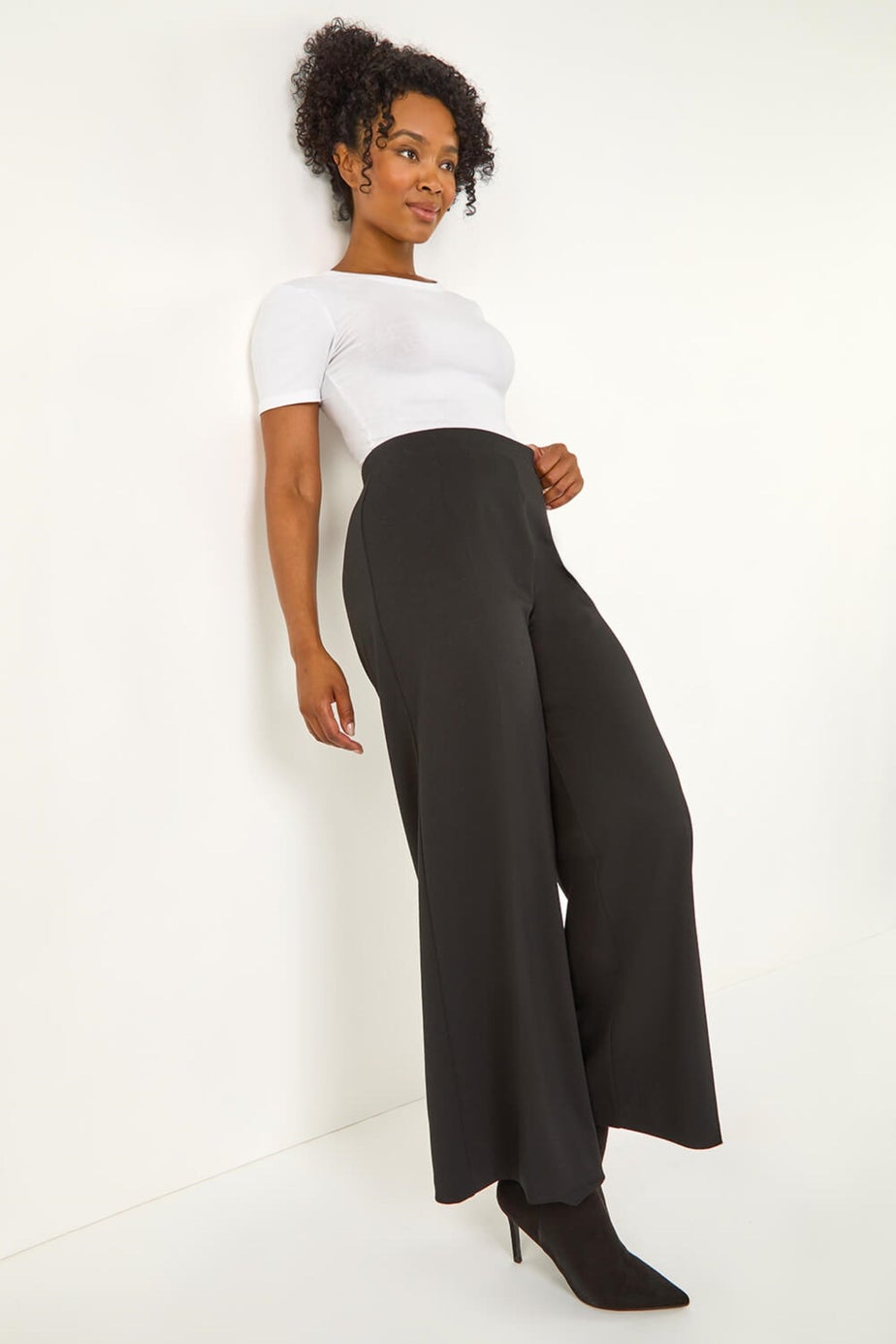 Roman Black Petite Wide Leg Ponte Stretch Trouser