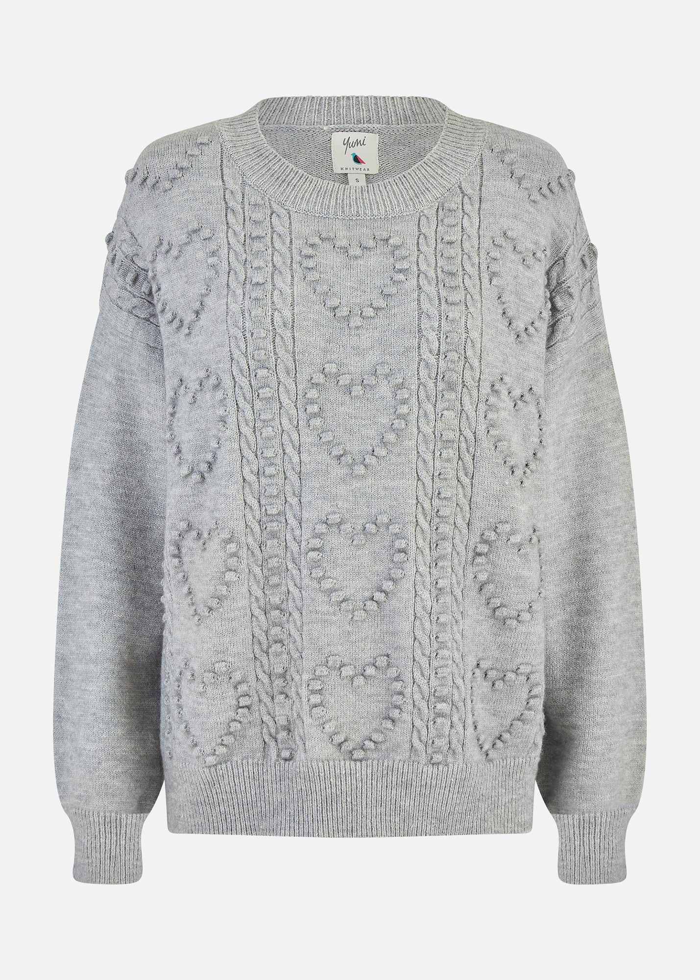 Yumi Grey Heart Knit Relaxed Jumper - Matalan