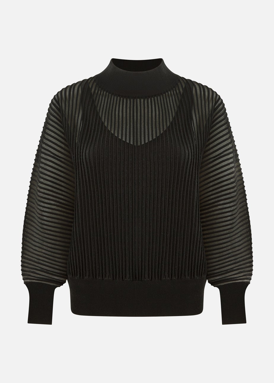 Yumi Black Sheer Roll Neck Jumper With Knitted Vest Top