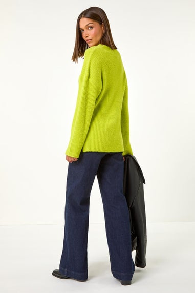 Roman Lime Plain V-Neck Fluffy Knit Jumper