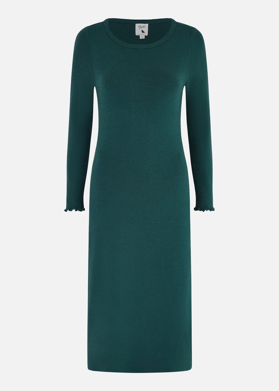 Yumi Green Sparkle Knit Midi Jumper Dress