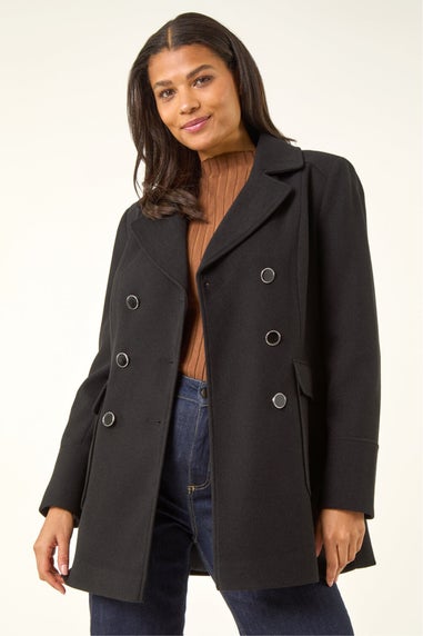 Roman Black Double Breasted Longline Coat