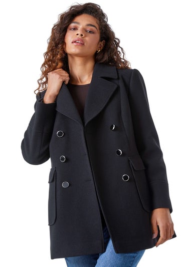 Roman Black Roman Black Double Breasted Longline Coat