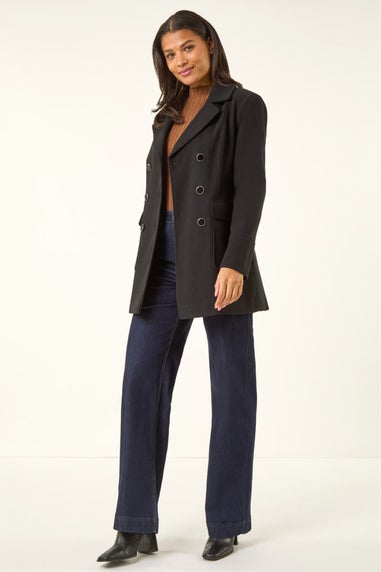 Roman Black Double Breasted Longline Coat