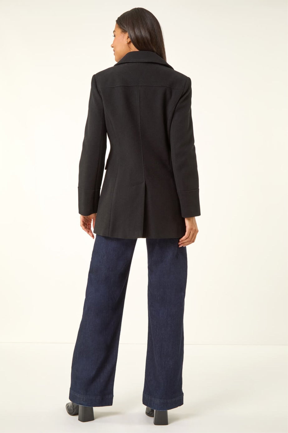 Roman Black Double Breasted Longline Coat