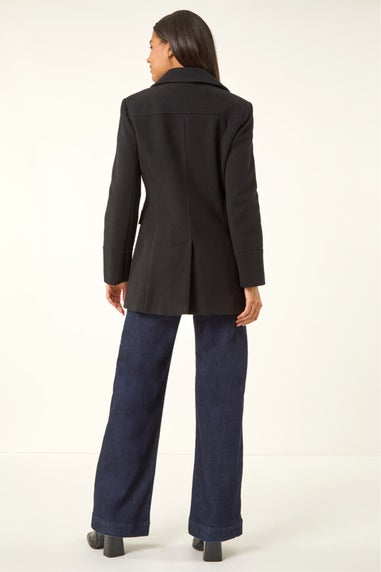 Roman Black Double Breasted Longline Coat