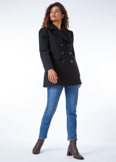Roman Black Roman Black Double Breasted Longline Coat