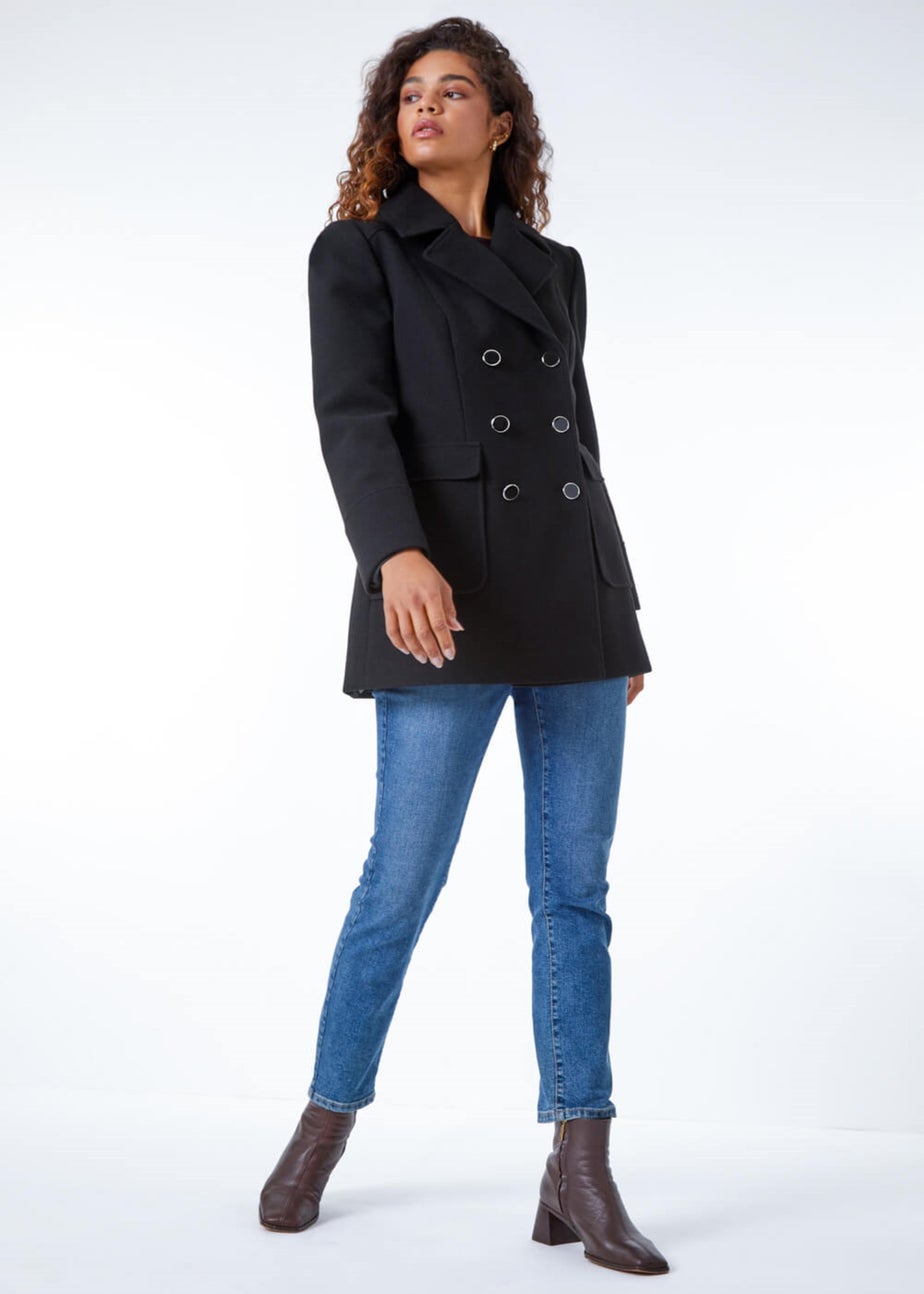 Roman Black Roman Black Double Breasted Longline Coat