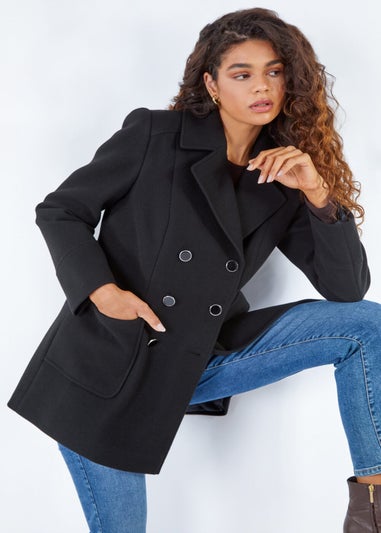 Roman Black Roman Black Double Breasted Longline Coat