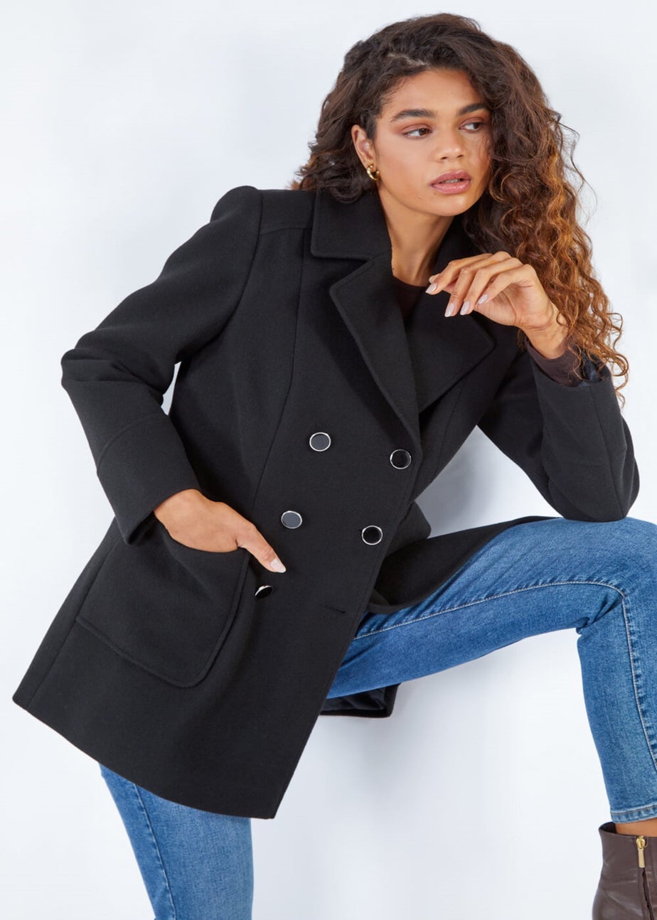 Roman Black Roman Black Double Breasted Longline Coat