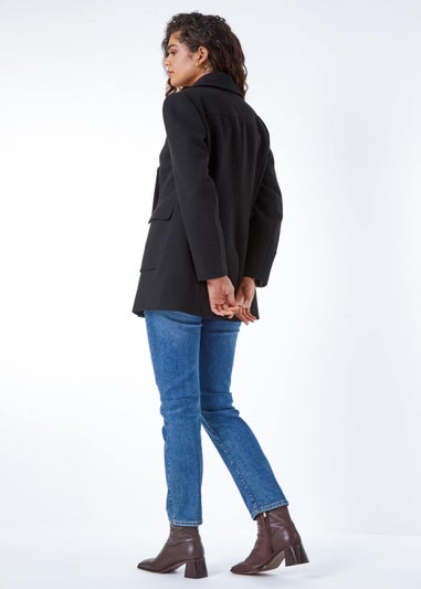 Roman Black Roman Black Double Breasted Longline Coat