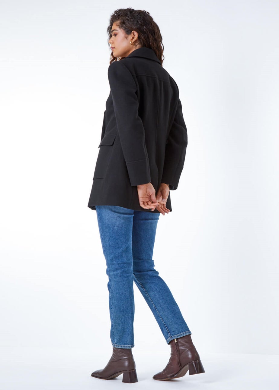 Roman Black Roman Black Double Breasted Longline Coat