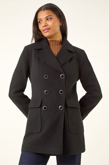 Roman Black Double Breasted Longline Coat
