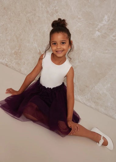 Chi Chi London Purple Girls Contrast 3D Floral Tutu Dress (3-12 Years)