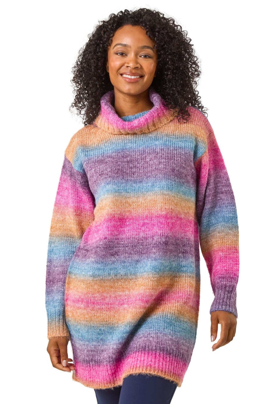Roman Multi Petite Spacedye Stripe Roll Neck Jumper