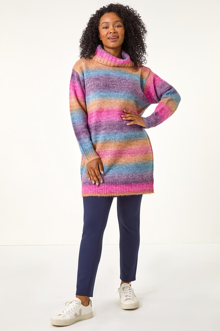 Roman Multi Petite Spacedye Stripe Roll Neck Jumper