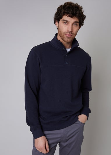 Threadbare Navy Funnel Neck Waffle Textured Sweatshirt