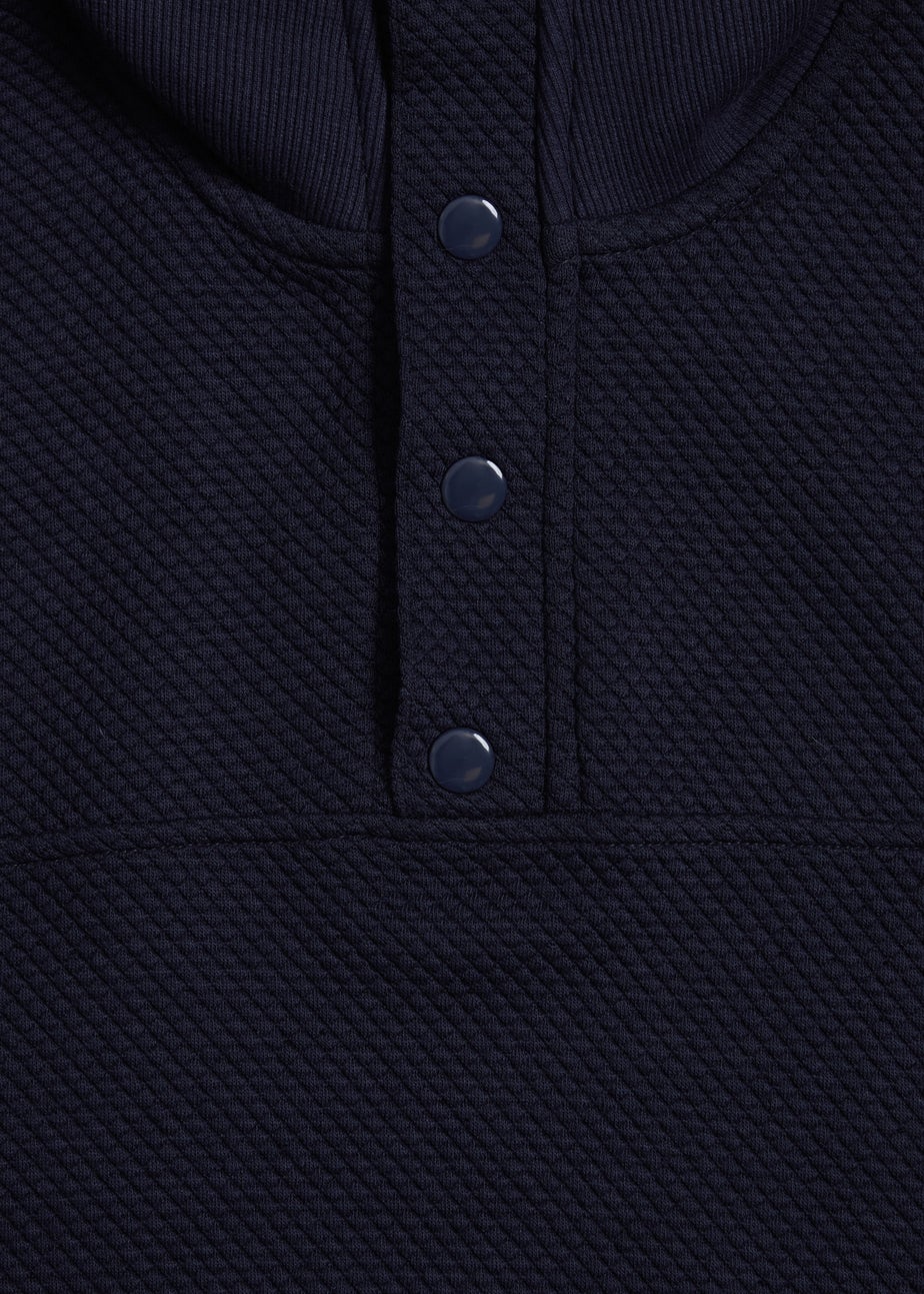 Threadbare Navy Funnel Neck Waffle Textured Sweatshirt