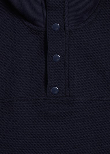Threadbare Navy Funnel Neck Waffle Textured Sweatshirt