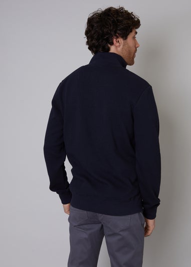 Threadbare Navy Funnel Neck Waffle Textured Sweatshirt