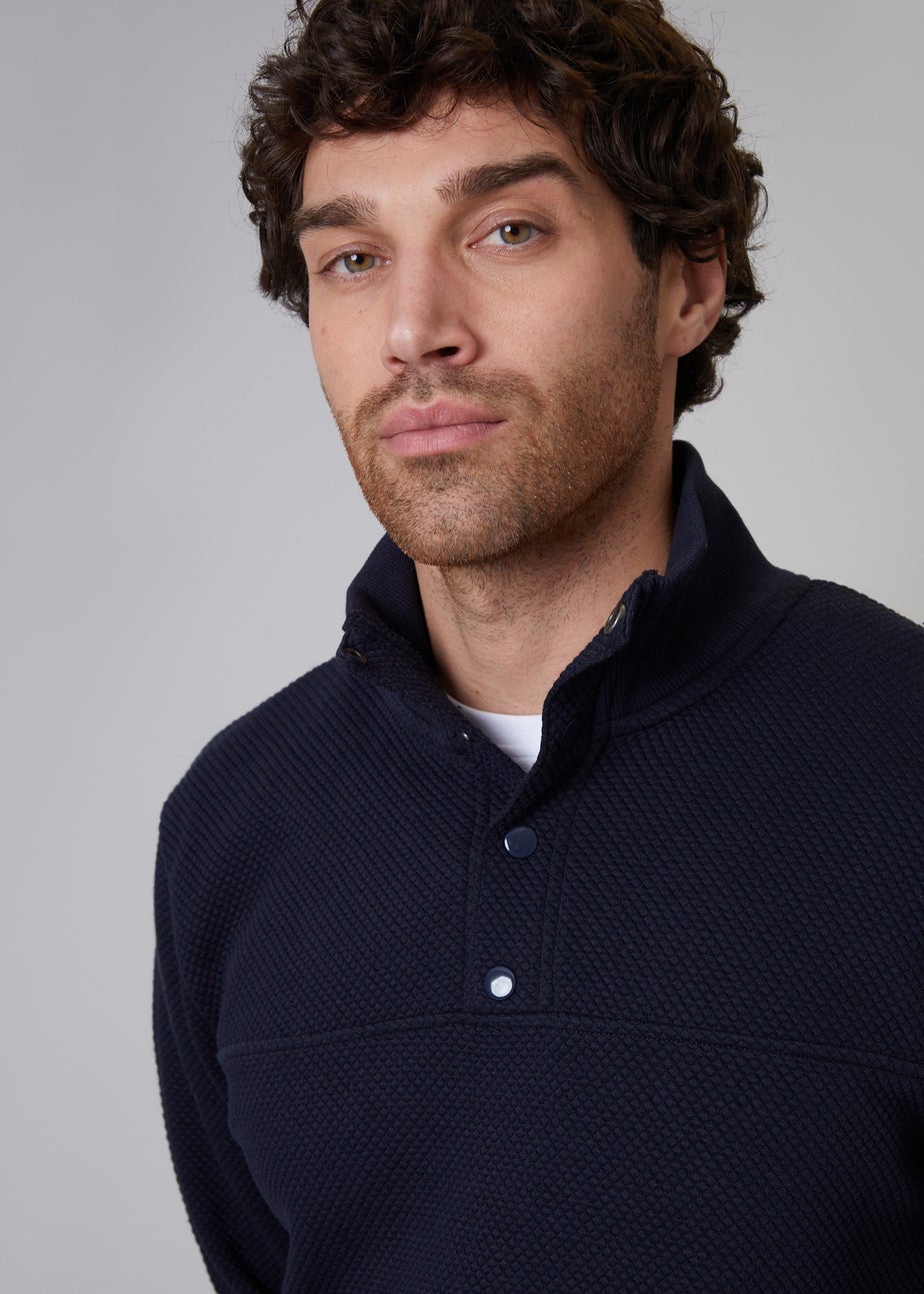 Threadbare Navy Funnel Neck Waffle Textured Sweatshirt