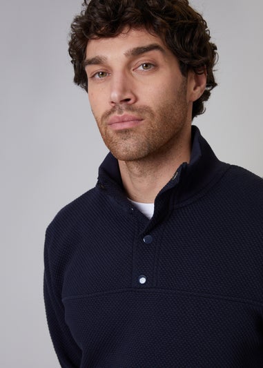 Threadbare Navy Funnel Neck Waffle Textured Sweatshirt