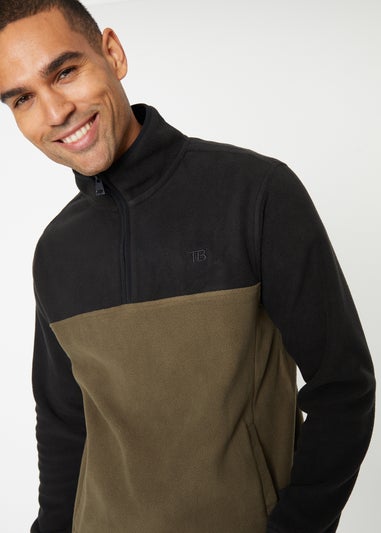 Threadbare Black Two Tone Quarter Zip Fleece Jumper