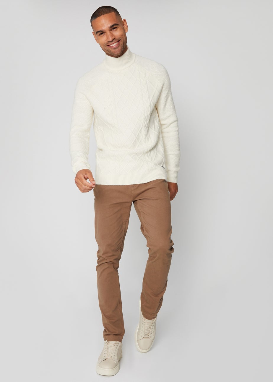 Threadbare Natural Turtle Neck Cable Knit Jumper