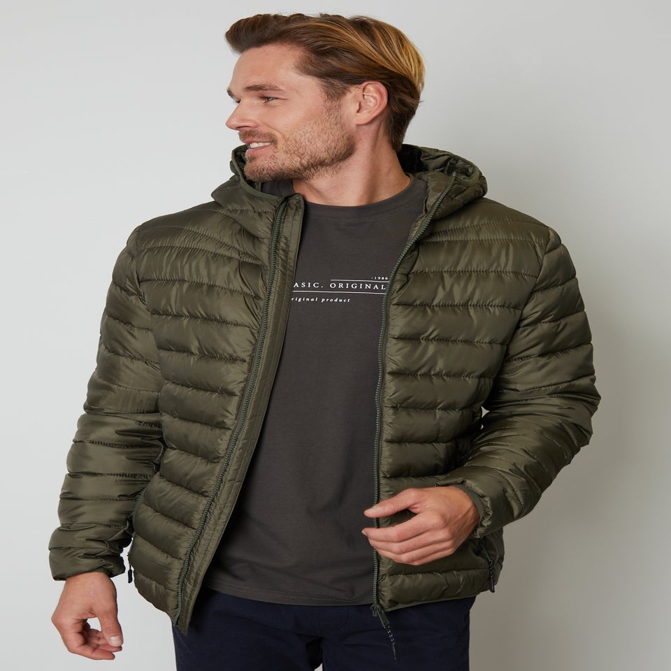 Threadbare Khaki Matte Finish Padded Hooded Jacket