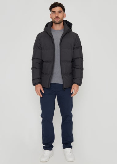 Threadbare Dark Grey Showerproof Hooded Puffer Jacket