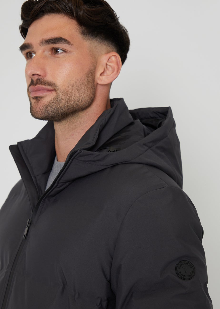 Threadbare Dark Grey Showerproof Hooded Puffer Jacket