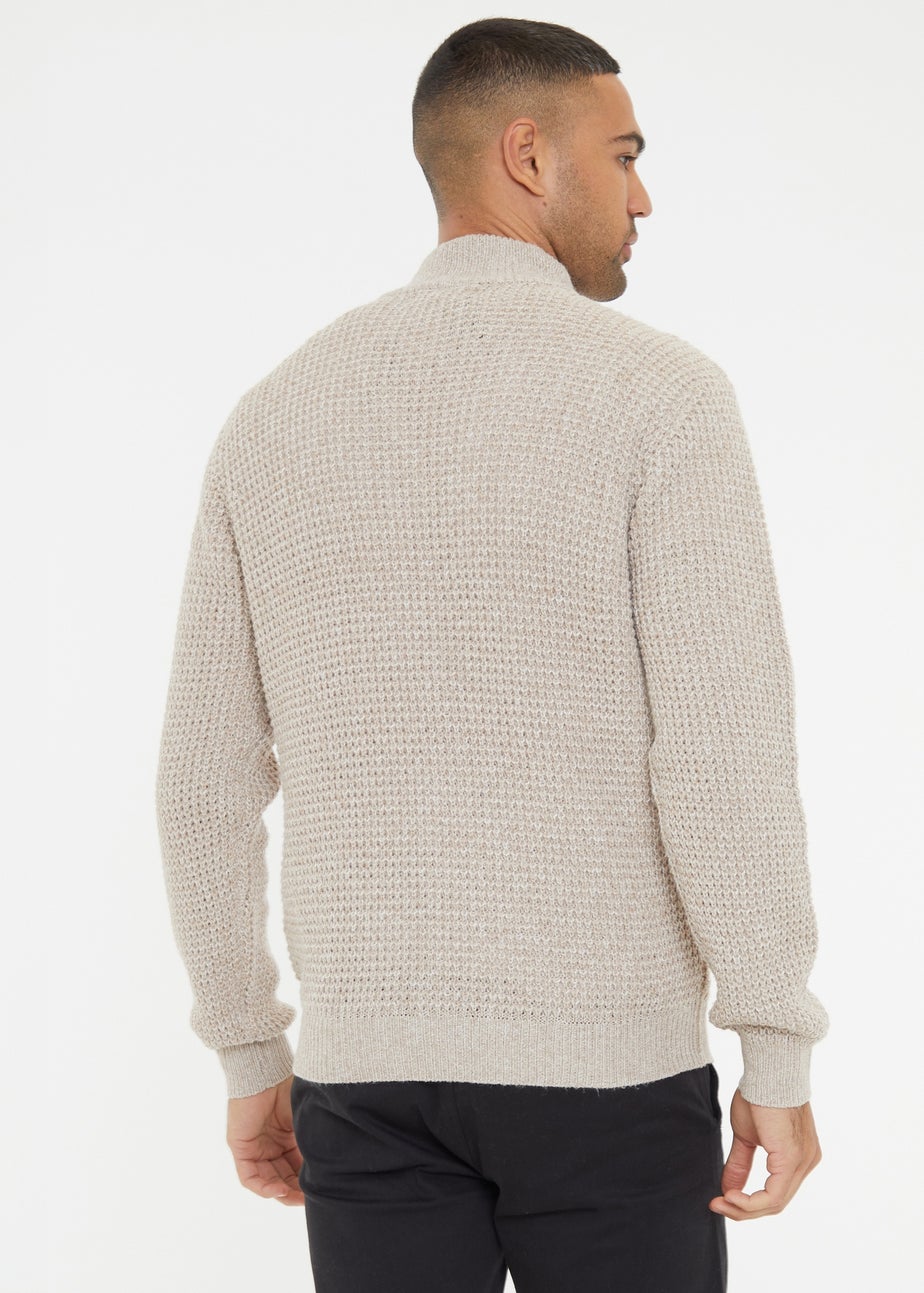 Threadbare Natural Waffle Knit Quarter Zip Jumper