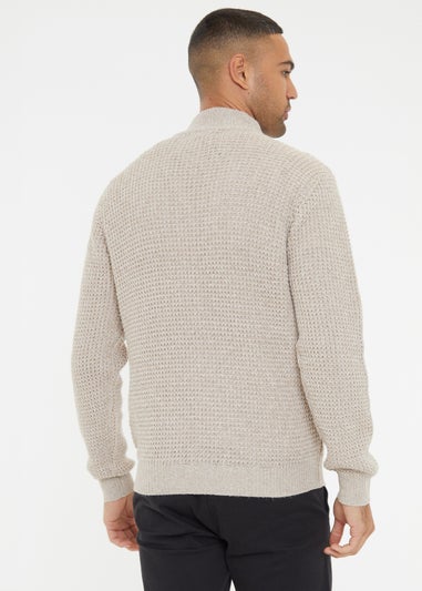 Threadbare Natural Waffle Knit Quarter Zip Jumper