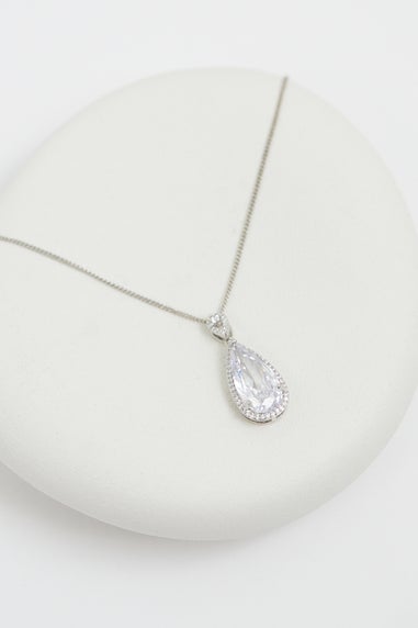 Jon Richard Rhodium Plated Cubic Zirconia Pear Drop Pendant - Gift Boxed