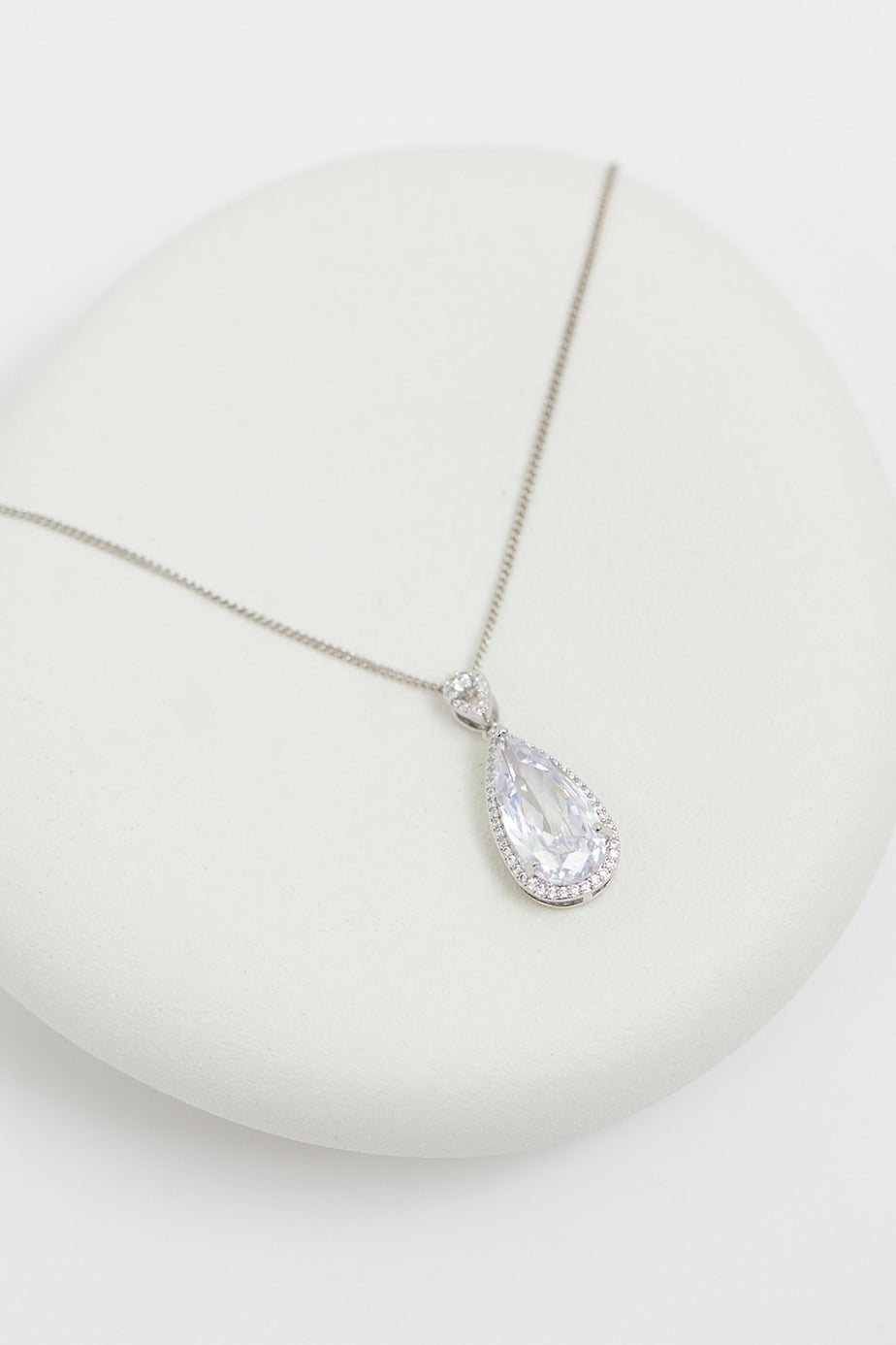 Jon Richard Rhodium Plated Cubic Zirconia Pear Drop Pendant - Gift Boxed