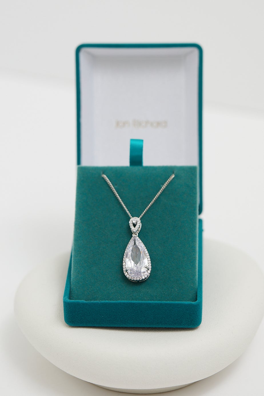 Jon Richard Rhodium Plated Cubic Zirconia Pear Drop Pendant - Gift Boxed