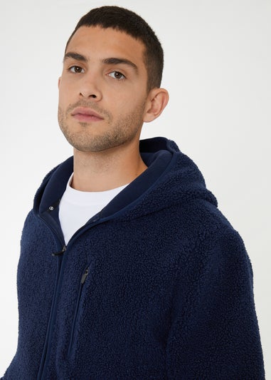 Threadbare Navy Zip Through Borg Hoodie