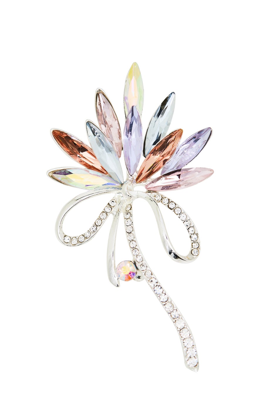 Jon Richard Silver Plated Pink Crystal Navette Decorative Brooch - Gift Boxed