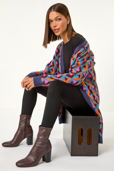 Roman Teal Geometric Patterned Cardigan