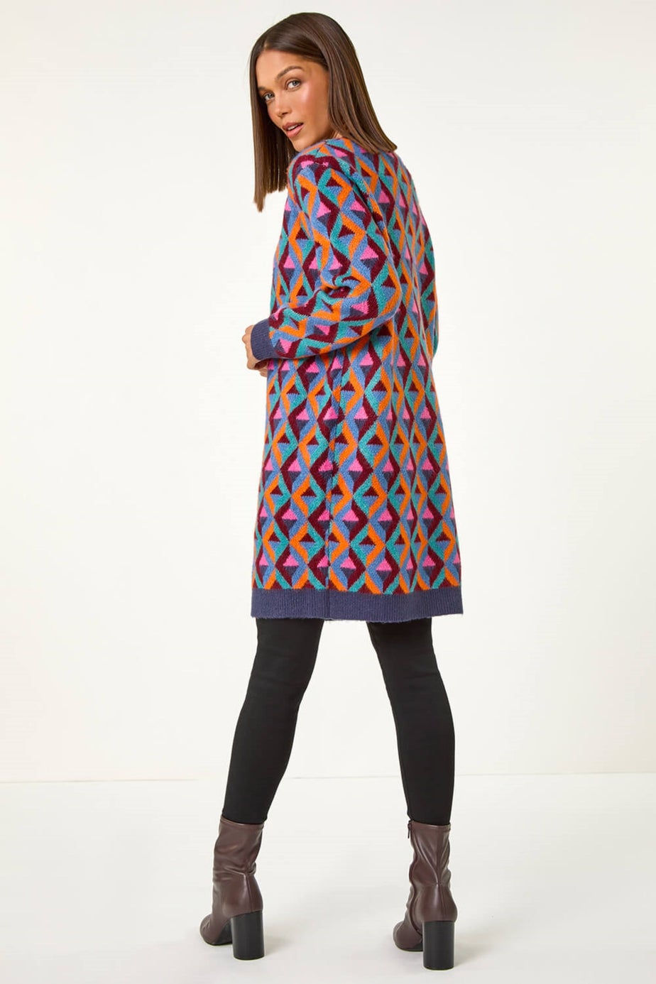 Roman Teal Geometric Patterned Cardigan