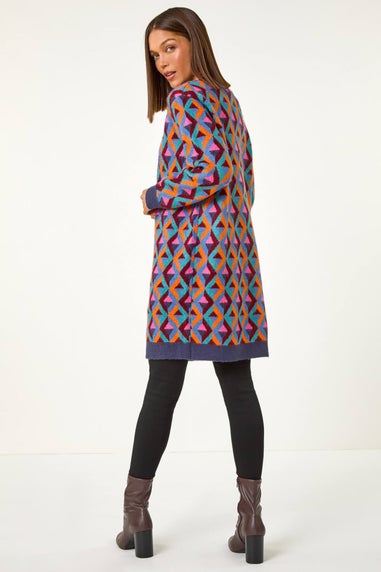 Roman Teal Geometric Patterned Cardigan