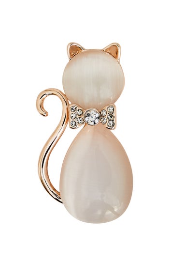 Jon Richard Rose Gold Pink Crystal Cat Brooch - Gift Boxed