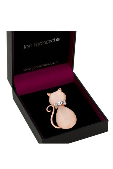 Jon Richard Rose Gold Pink Crystal Cat Brooch - Gift Boxed