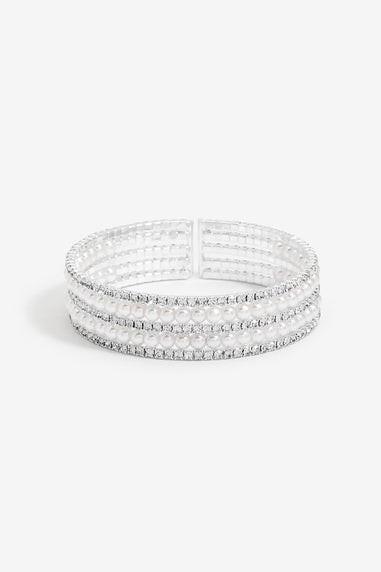 Jon Richard Silver Plated Crystal And Pearl Cuff Bracelet