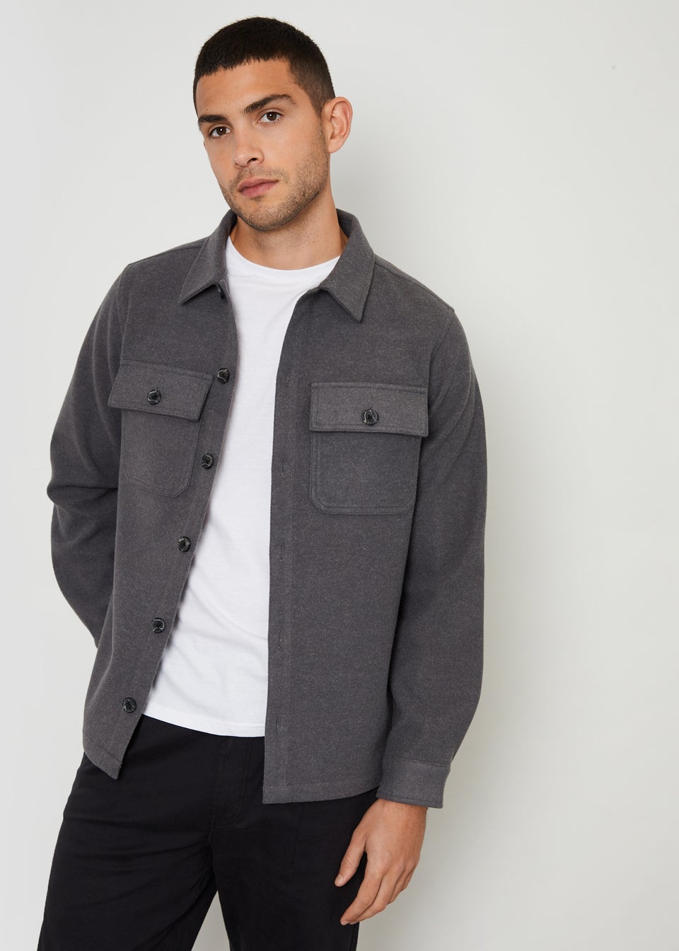 Threadbare Charcoal Faux Wool Button Up Shacket
