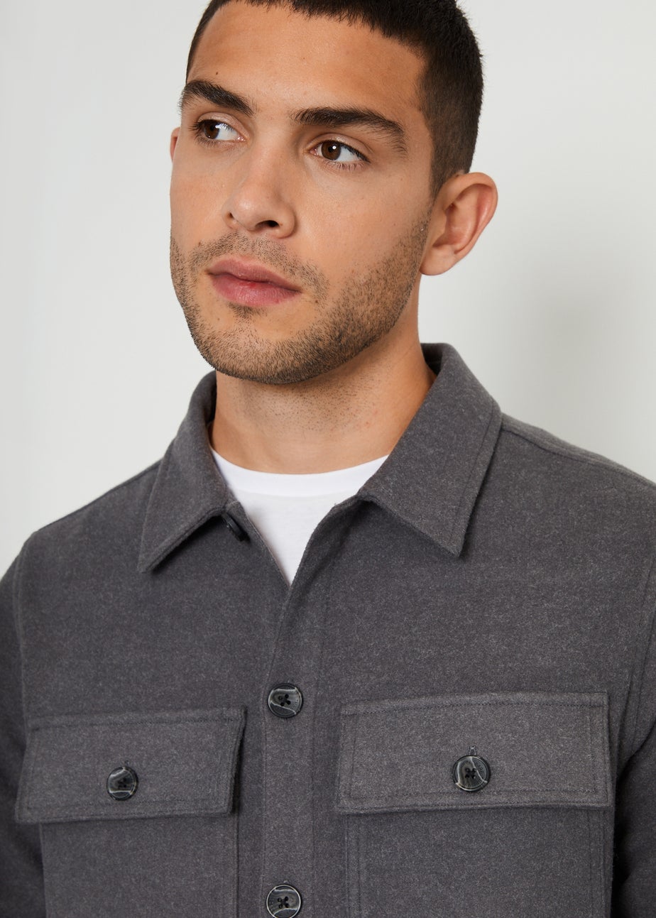 Threadbare Charcoal Faux Wool Button Up Shacket