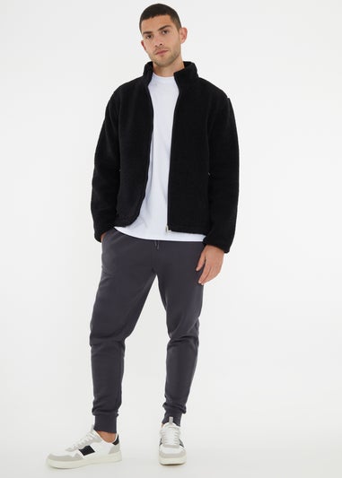 Threadbare Black Zip Through Funnel Neck Borg Fleece