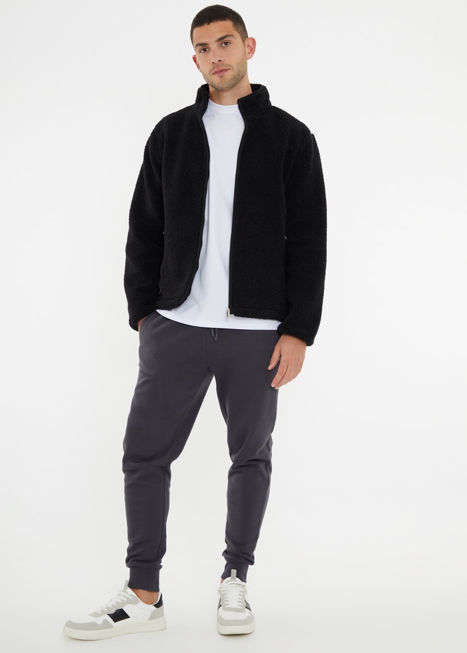 Threadbare Black Zip Through Funnel Neck Borg Fleece