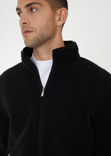 Threadbare Black Zip Through Funnel Neck Borg Fleece